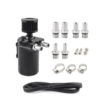 Xusx111 - Kit De Captura De Aceite De Carreras Universal Para Coches / Camiones, Depósito De Aluminio Con Filtro Respirador Y Accesorios, Línea De Combustible De 78 Mm Incluida, Negro