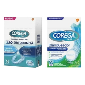 Corega Tabletas Pro Ortodoncia 30U Y Limpiador Prótesis 30U