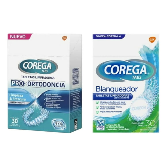 Corega Tabletas Pro Ortodoncia 30u Y Limpiador Prótesis 30u