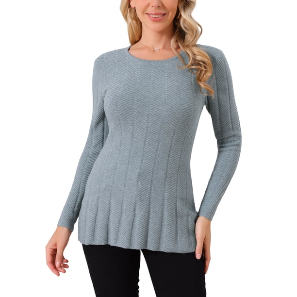 INSPIRE CHIC Suéteres de Manga Larga para Mujer Cuello Redondo Tops de Punto Elástico Otoño Invierno Camisa Casual L Gris