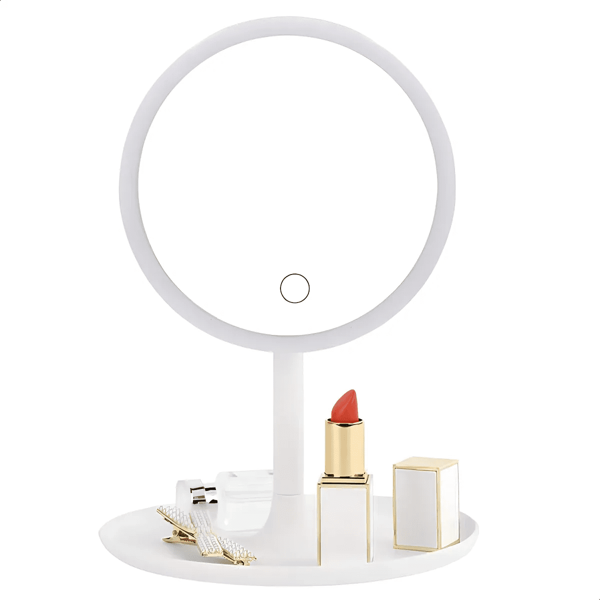 Genérica - Espejo Maquillaje Circular Luz Led Y Base Organizador Joyas Blanco