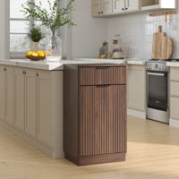 M&Ms - 10-Gallon Woodgrain Tilt-Out Trash Can Cabinet Wooden Garbage Recycling Cabinet With Wave-Textured Hideaway Drawer&Pull-Out Bin-Multipurpose Kitchen/Bath Organizer In Walnut Finish