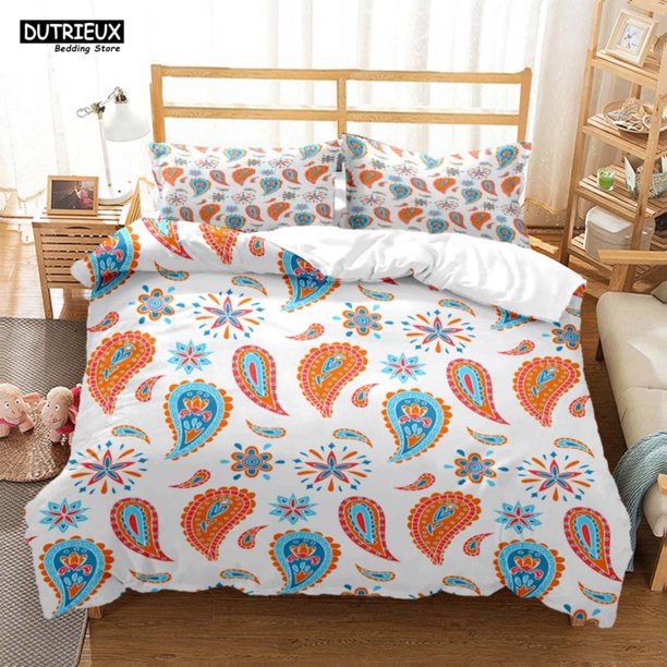 v2037 Bed Sheets Paisley Pattern Ethnic Style Printed Bedding Queen Bedding Set Soft And Comfortable Customized King Size Bedding Set 3-Piece Bedding Set (1 Duvet Cover + 2 Pillow Shams) Bed Sheets ju