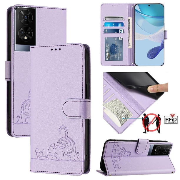 Funda tipo cartera FOXDOCK para TCL 50XE 5G con soporte, ranuras, RFID, diseño de gato