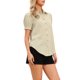 thumbnail image 4 of Camisas de Manga Corta con Botones para Mujer de Verano con Cuello en V y Mangas Abullonadas Blusas Elegantes y Casuales XS Beige, 4 of 6
