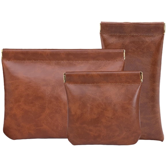 Estuche de cosméticos Hapforever 3 piezas de cuero PU marrón, 95 g