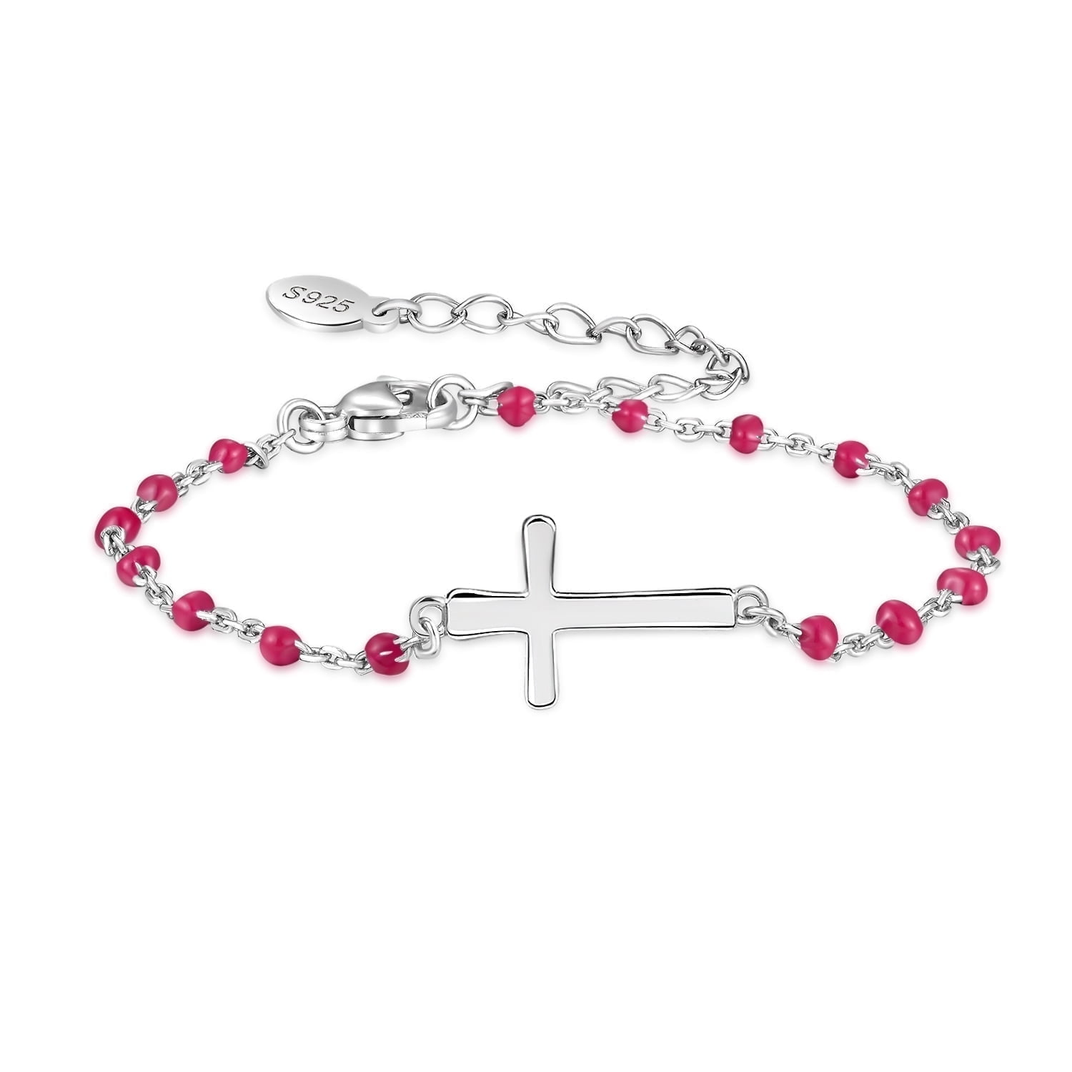 Pulsera Heshpaws S925 Sterling Silver Cross Ajustable Plata