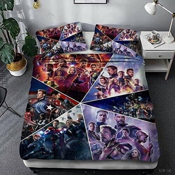 Marvel Avengers Quilt Duvet Duna Cover Set Queen Bedding Set Gift3-Piece Bedding Set (1 Duvet Cover + 2 Pillow Shams)