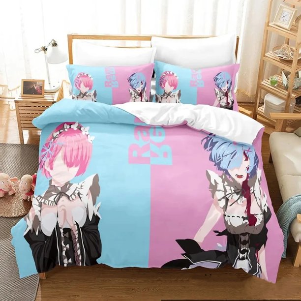 Re Zero Rem Ram Emilia Bedding Set Boys Girls Duvet Cover Pillowcase Bed boys Adult