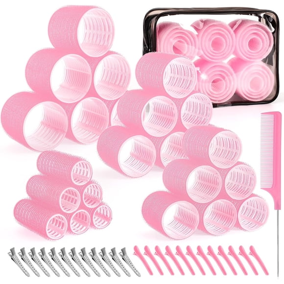 Rulos Obeoby Set 4 Tamaños Autoadherentes Rosa con Clips
