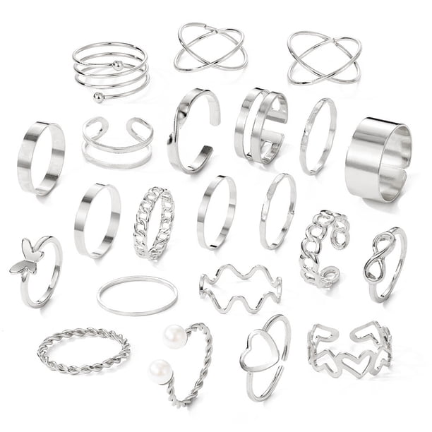 22pcs Exaggerated Love Pattern Rings - Golden and Silver Color Twist Wave Joint Ring Set for Women - Perfect Party Favors