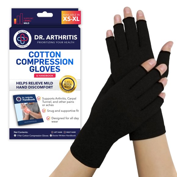 Guantes de compresión Dr. Arthritis Open-Finger negros grandes