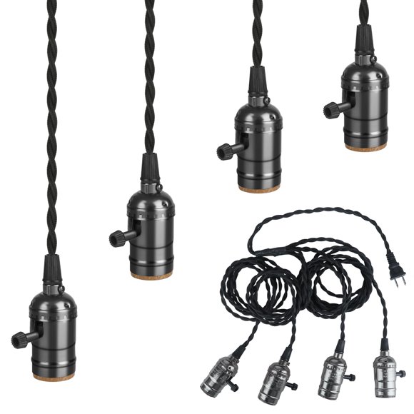 Kit de Lámpara Colgante Aokpsrt 4 Casquillos E26/E27 Negro