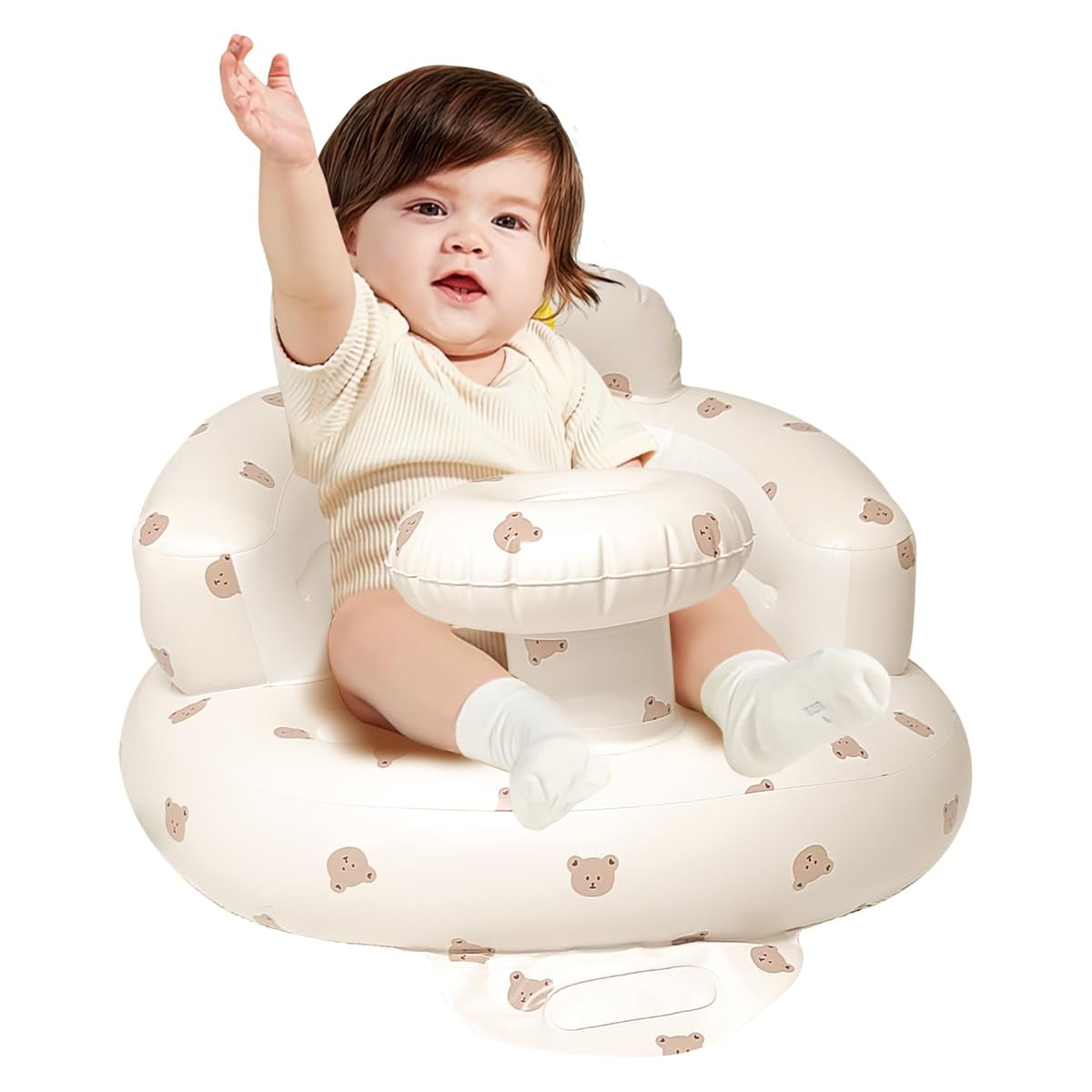 Nets Tribe - Silla Inflable Para Bebés De 3 A 36 Meses, Silla Inflable Para Bebés Con Bandeja, Sofá Con Respaldo Para Bebés Con Bomba De Aire Integrada Para Interiores Y Exteriores (brown Bear)