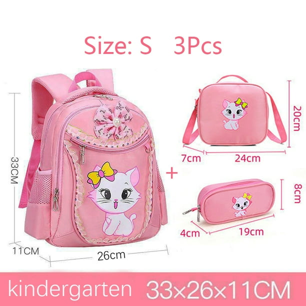 3Pcs Children Backpack+Lunch Bag+Pencil Case Cute Cat Kid School Bag Backpack Girl Student Teenagers Waterproof Primary Bookbag