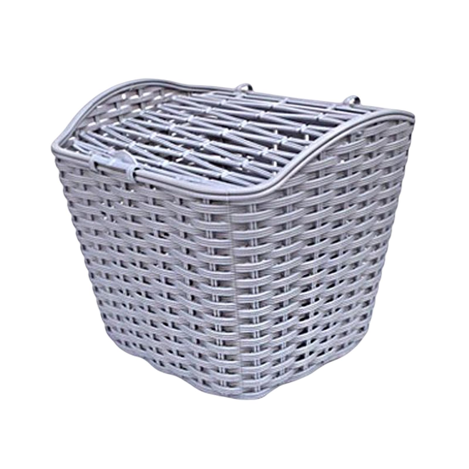 Ioensy - Cesta De Bicicleta De Mimbre De Imitación Con Cubierta Grande Desmontable Para Accesorios De Ciclismo Gris