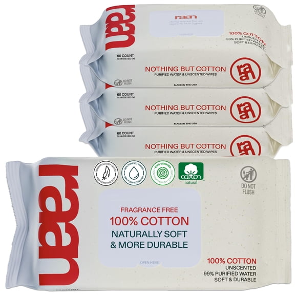 Toallitas para Bebés y Niños Pequeños Raan 100% Algodón Sin Fragancia 240 unidades