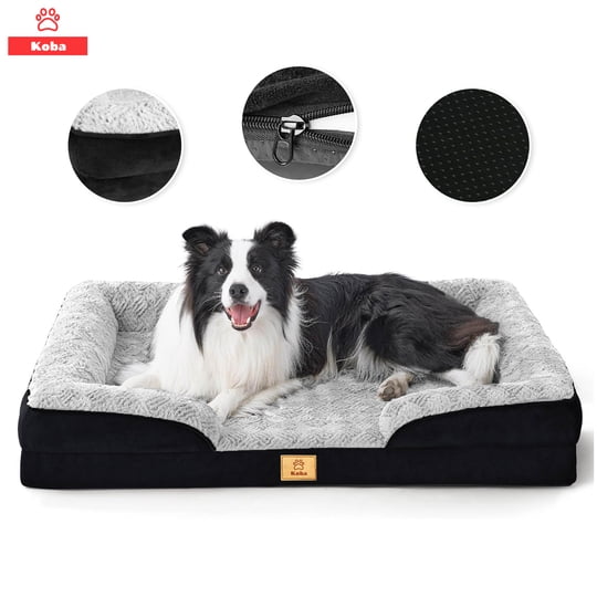 Koba - Cama Antiestres Perro Colchon Ortopedica 90x63cm Negro Gris Negro Cama Antiestres Con Soporte Ortopedico