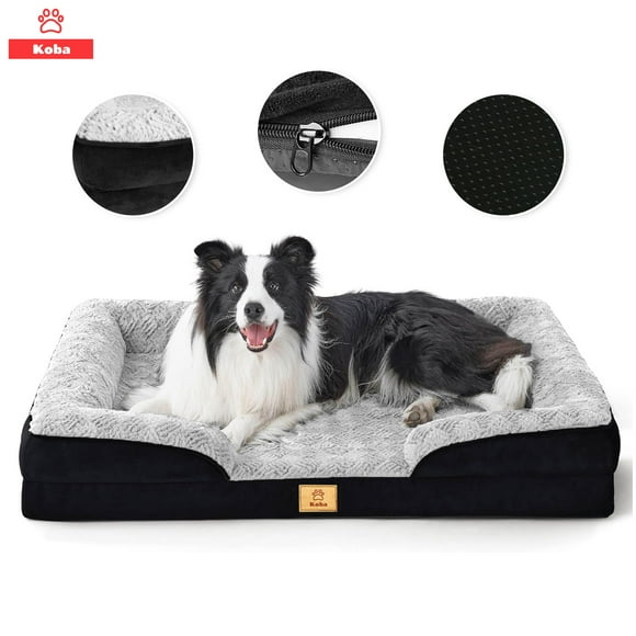 Cama Antiestres Perro Colchon Ortopedica 90x63cm Negro Gris Negro Cama Antiestres Con Soporte Ortopedico