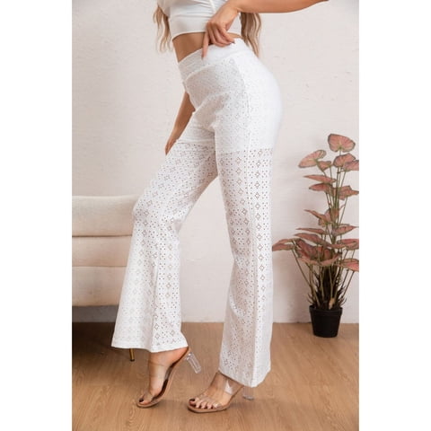 Likeshop - Pantalón Flare Playero Mujer Broderie Juvenil Verano 5007