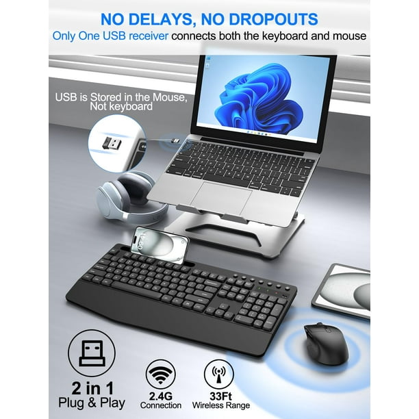 Combo de teclado y ratón inalámbricos EDJO ergonómico de tamaño - Main Image