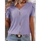 thumbnail image 4 of Camiseta de mujer con cuello en V, mangas cortas de pétalos, botones delanteros, aberturas, blusas casuales holgadas, 4 of 5