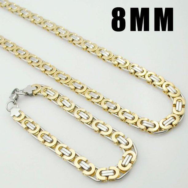 Elegant Stainless Steel Men's Jewelry Set - Egyptian Byzantine Flat Bangle Necklace Set for a Timeless Look