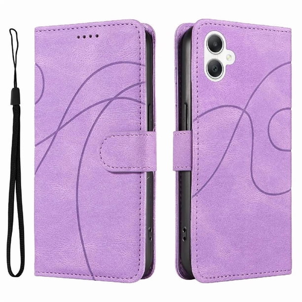 Funda tipo cartera con tapa para Samsung Galaxy A07 con tarjetero, soporte y cubierta magnética Morado