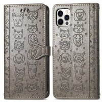 Funda Cartera Foxdock Para Iphone 12 Promax , Flip Pu Con Relieve De Gatos Y Perros, Tarjetero Y Soporte