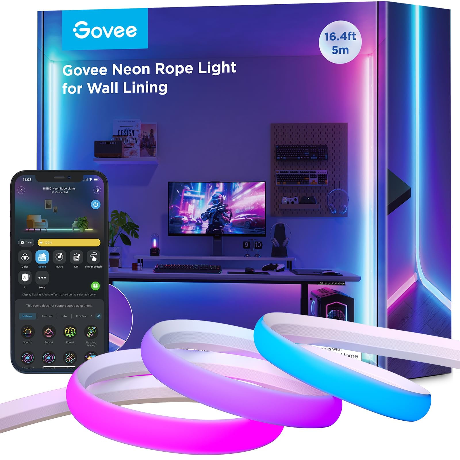 Neon Rope Light Govee Rgbic De 16.4 Pies Con Control Inteligente De Aplicaciones
