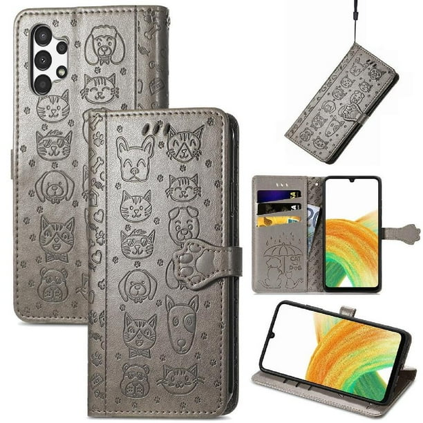 Funda Cartera FOXDOCK para Samsung Galaxy A13 4G , Flip PU con Relieve de Gatos y Perros, Tarjetero y Soporte