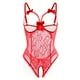 thumbnail image 2 of Erotic Floral Lace Bow Mesh Teddy, Hollow Out Open Bust Open Crotch Ruffle Bodysuit, Women's Sexy Lingerie & Underwear, 2 of 3