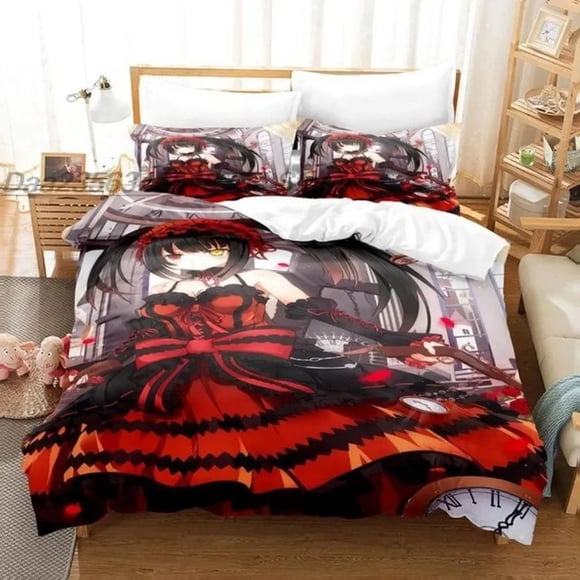 Date A Live Kurumi Tokisaki Bedding Set Boys Girls Size Duvet Cover Pillowcase Bed Kids Adult Customizable Bed Sheets