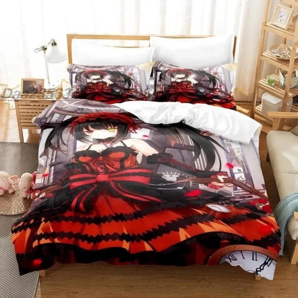 Date A Live Kurumi Tokisaki Bedding Set Boys Girls Size Duvet Cover Pillowcase Bed Kids Adult Customizable Bed Sheets