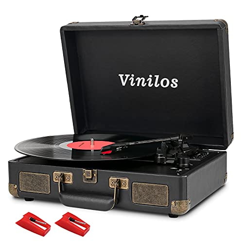 Tocadiscos para Vinil con Altavoces Incorporados Salida Bluetooth,3 Velocidades Fonógrafo Retro Tocadiscos, Maleta Vintage Portátil Reproductor LP Grabación USB, Incluye 2 Stylus Extra