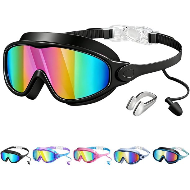 Gafas natación antivaho con pinza nariz tapones oídos antigoteo visión amplia protección UV