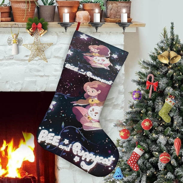 BEE Y PUPPYCAT Tema: Calcetines de Navidad, fino lino blanco para colgar en escaleras y chimenea, decoración navideña para el hogar, regalo de Navidad. 54cm × 38cm
