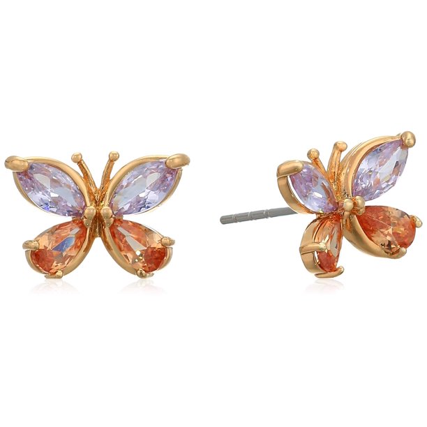 Pendientes de tuerca Betsey Johnson con circonita cúbica con forma de mariposa, metal dorado