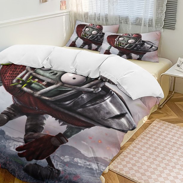 Plants Vs Zombies Quilt Set Thicken Soft 3 Pieces Bedding Set All Season Duvet Cove with 2 Pillowcases for Adult Women Girls Teens Home Room Decor