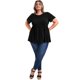 thumbnail image 2 of GRACIA Y GRANDEZA Blusas de Mujer Tallas Grandes Manga Corta Cuello Redondo Dobladillo con Volantes Bordado Ojal Blusas Babydoll 4X Negro, 2 of 7