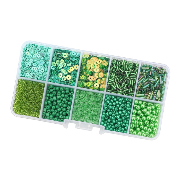 de fabricación de pulseras con cuentas de semilla de cristal, cuentas espaciadoras pequeñas para colgante de anillo, manualidades DIY para niños, verde