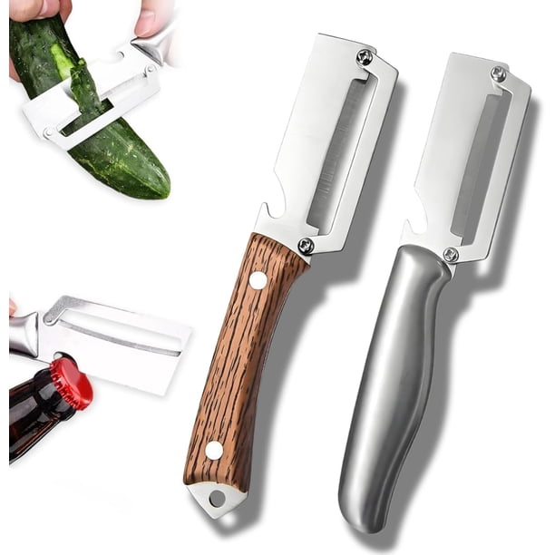 Pelador 2 en 1 acero inoxidable fruta mango madera ergonómico