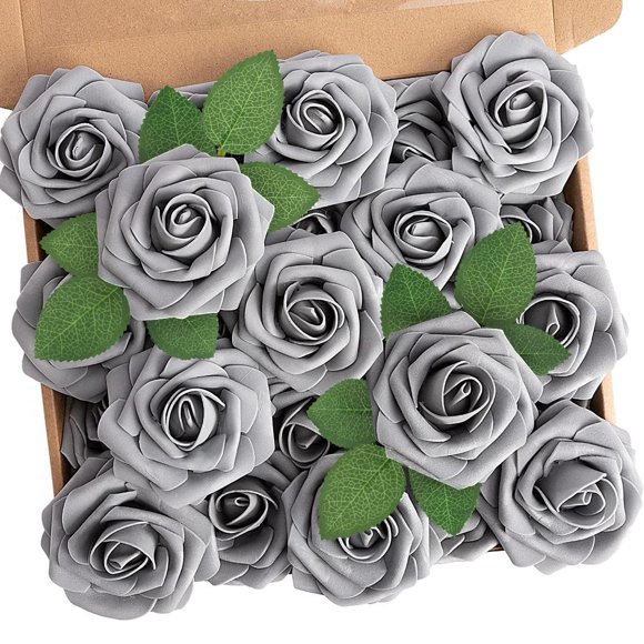 Flores de espuma artificial N&T NIETING, 25 unidades, con tallos, color rosa y gris