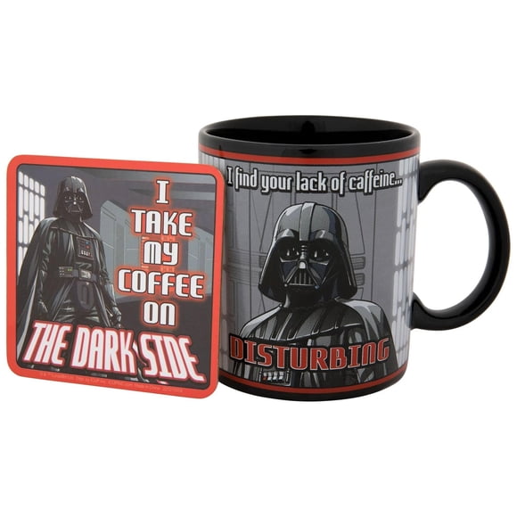 Taza ICUP I Take My Coffee On The Dark Side de cerámica con posavasos