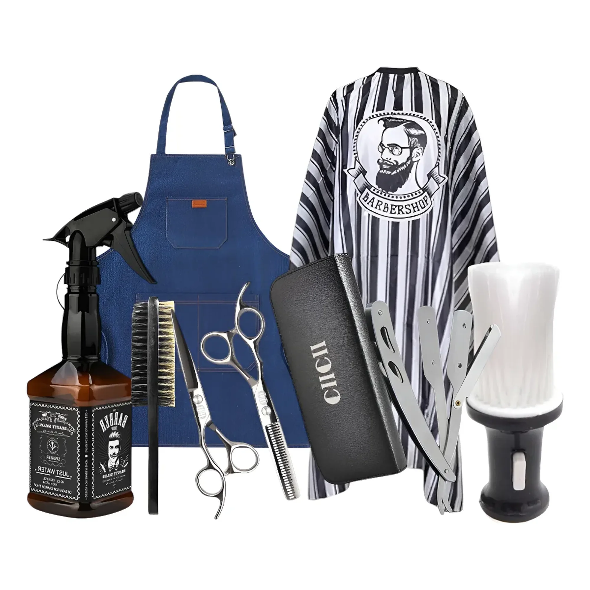 Linastore - Set Barberia Tijeras + Capa + Pechera + Peinetas + Navaja