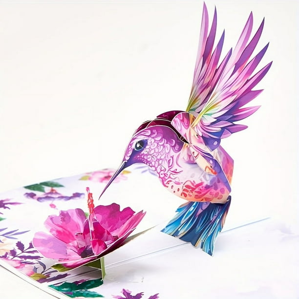 1pc, Hummingbird Pop-Up Card, Christmas Greeting Card With Small Note Card And Envelop, Merry Christmas And Happy New Year, Small Business Supplies, Handmade Paper Carved Card, Handmade Cartoon Card,