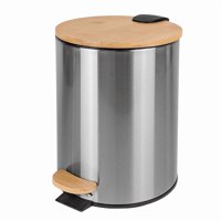 Wakeshome - Papelera Bathlux Cilíndrica 5L Cubo De Basura Acero Inoxidable Y Bambú