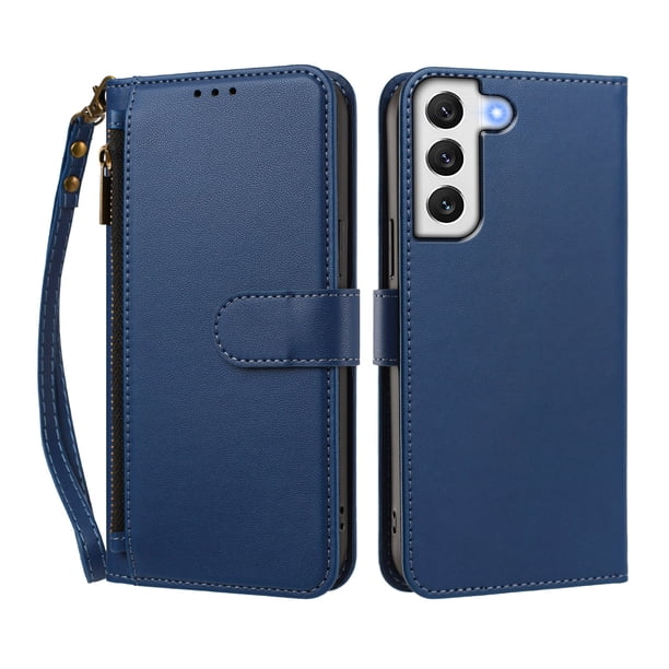 Funda Tipo Billetera para samsung galaxy S22 5G con Soporte y Bolsillo con Cierre Azul profundo
