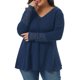 thumbnail image 1 of Agnes Orinda Conjuntos de Halloween para Mujeres Blusas de Talla Grande con Encaje y Malla de Manga Larga Textura Cuello en V Suelto Blusa Casual de Gofre 4X Azul Marino, 1 of 6