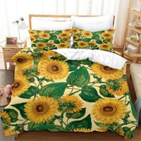 Milsleep - 3D Dibujado A Mano Girasol Floral Funda De Edredón Juego De Ropa De Cama Funda Nórdica
